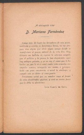 [Dedicatoria] Al distinguido actor D. Mariano Fernández