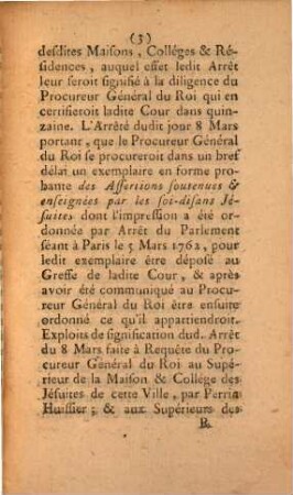 Arrest du Parlement du Bourgogne qui expulse de son ressort les soi-disans Jésuites