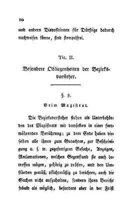 Tit. II. Besondere Obliegenheiten der Bezirksvorsteher