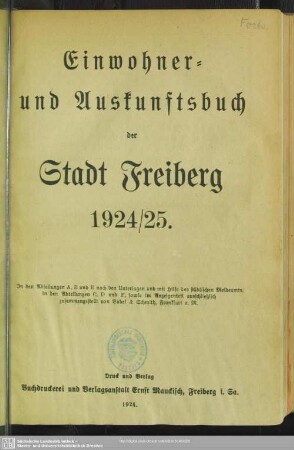 1924/25: Einwohner- und Auskunftsbuch der Stadt Freiberg