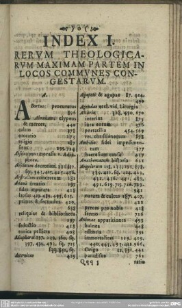 Index I. Rerum Theologicarum Maximam Partem In Locos Communes Congestarum