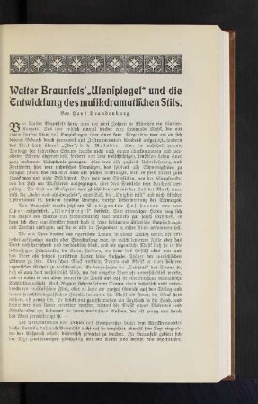 Walter Braunfels' "Ulenspiegel" und die Entwicklung des musikdramatischen Stils. Von Hans Brandenburg.