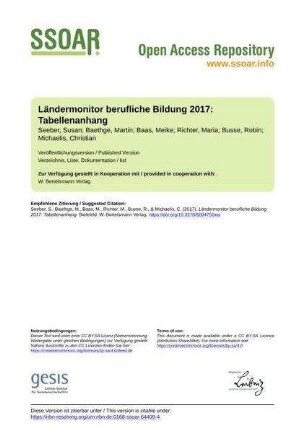 Ländermonitor berufliche Bildung 2017: Tabellenanhang