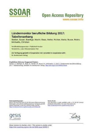 Ländermonitor berufliche Bildung 2017: Tabellenanhang