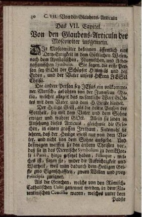 Das VII. Capitel. Von den Glaubens-Articuln der Moscowiter insgemein