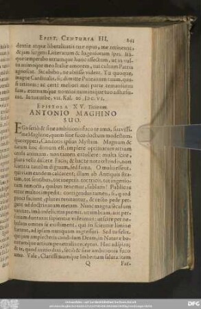 Epistola XV. Ticinum. Antonio Maghino Suo.