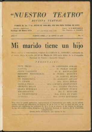 1938007100: ¡Mi marido tiene un hijo! : pieza cómica en 3 cuadros