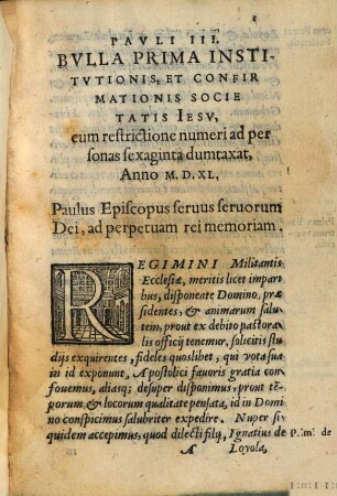 Litterae apostolicae, quibus institutio, confirmatio et varia privilegia, Societati Jesu a Sede apost. concessa, continentur