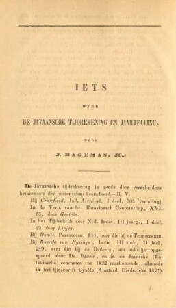 Iets over de Javaansche tijdrekening en Jaartelling, door J. Hageman, JCz.