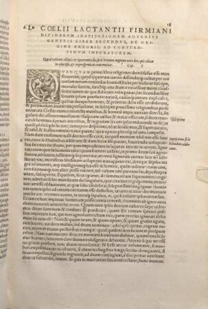 L. Coelii Lactantii Firmiani Divinarvm Institvtionvm Adversvs Genteis LIber Secvndus, De Origine Erroris, Ad Constantinvm Imperatorem.