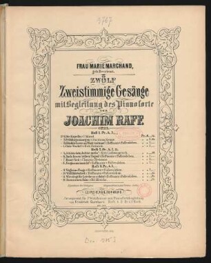 H. 1: Zwölf zweistimmige Gesänge mit Begleitung des Pianoforte