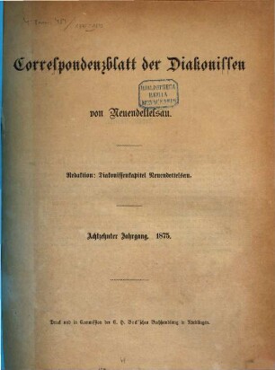Korrespondenzblatt der Diakonissen von Neuendettelsau. 18, 18. 1875