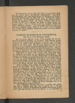 Landsiedeln als Kunstform der Lebensgestaltung.