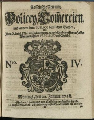 Nro. IV, Montags, den 22. Januar 1748