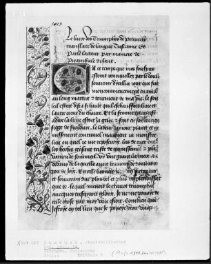 Triomphes des Petrarca — Initiale E (n ce temps) und Teilbordüre