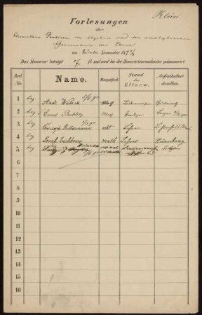 Vorlesungen über Elementare Practicen der Algebra und der analytischen Geometrie der Ebene im Winter Semester 1872/3