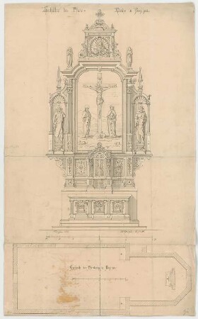 Müller, Josef Anton; Bezigau; Pfarrkirche - Hochaltar (Grundriss, Ansicht)