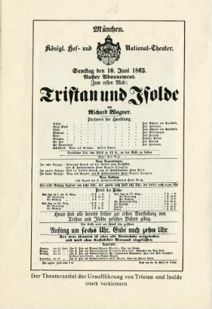Theaterzettel der Uraufführung von "Tristan und Isolde"