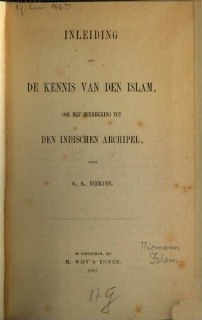 Inleiding tot de kennis van den Islam : ook met betrekking tot den Indischen Archipel