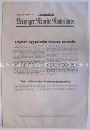 Sonderblatt der "Leipziger Neuesten Nachrichten" u.a. zum Kriegsverlauf in Nordafrika und zu britischen Luftangriffen auf Emden
