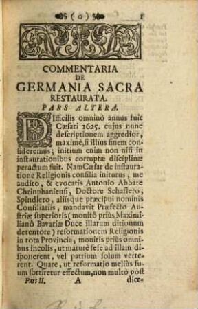 Commentaria de Germania sacra restaurata Sub ... Gregorio XV et Urbano VIII