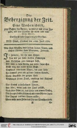 XVII. Stueck, Ohrdruf den 12ten Junii 1772.