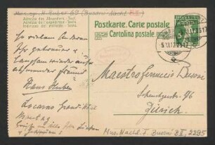 Postkarte an Ferruccio Busoni : 05.11.1917