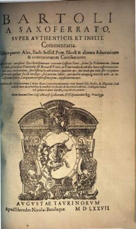 Super authenticis et institutionibus Commentaria