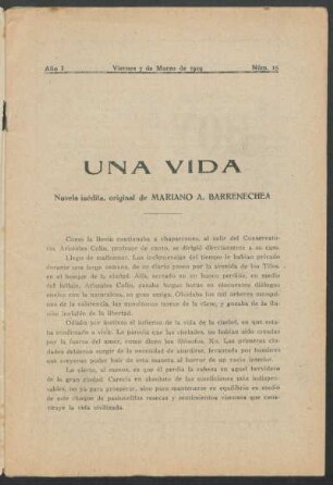1919001500: Una vida : novela inédita, original