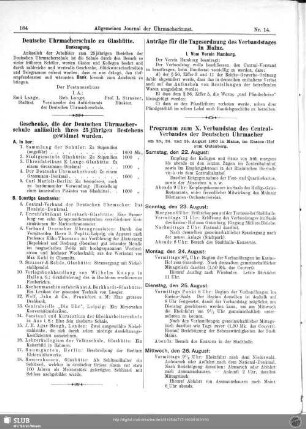 Programm zum X. Verbandstag des Central-Verbandes der Deutschen Uhrmacher