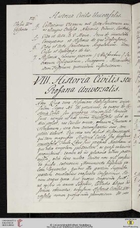 VIII. Historia Civilis seu Profana Universalis