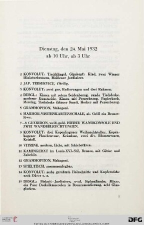 Dienstag, den 24. Mai 1932, ab 10 Uhr, ab 3 Uhr (Nr. 1-711)