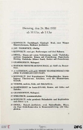 Dienstag, den 24. Mai 1932, ab 10 Uhr, ab 3 Uhr (Nr. 1-711)