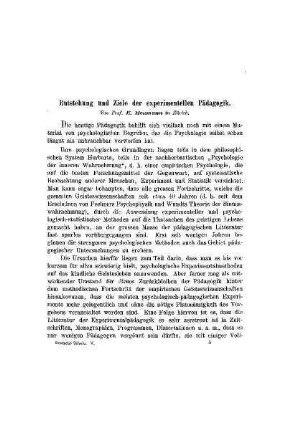 Entstehung und Ziele der experimentellen Pädagogik