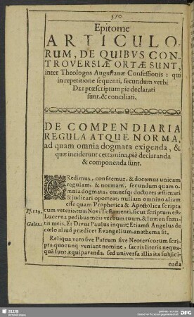 Epitome Articulorum, De Quibus Controversiae Ortae Sunt ,inter Theologos Augustanae Confessionis ...