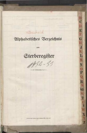 Jahrestabellen 1932 - 1933 Sterbefälle Höhscheid (aus Sterberegister 1932 - 1933)