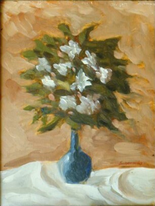 Kleines Phantasiebouquet in blauer Vase