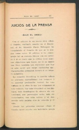 "Bajo el Ombú" - Juicio de "La Nación"- Abril 13 de 1907.