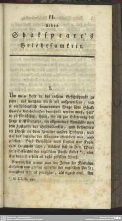 II. Ueber Shakspeareʾs Gelehrsamkeit