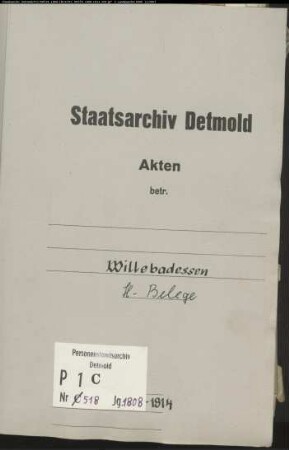 Belegakten zum Heiratsregister katholischen Gemeinde Willebadessen, Kreis Warburg (1808-1814)