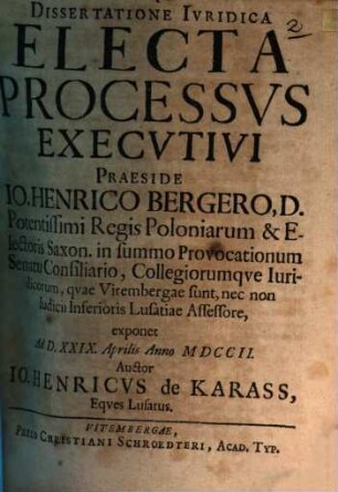 Dissertatione iur. electa processus executivi