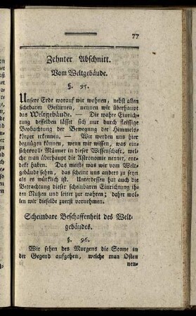 Zehnter Abschnitt. Vom Weltgebäude. - Eilfter Abschnitt. Von den Lufterscheinungen oder Meteoren.