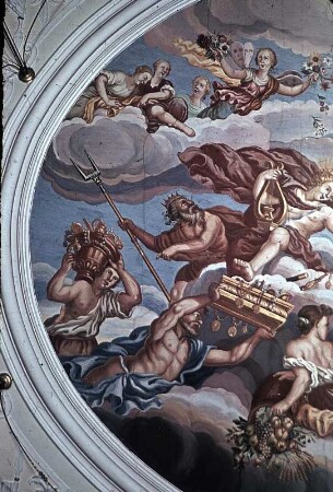Die griechischen Götter verherrlichen das Monogramm des Bauherrn Ludwig Günther II. von Schwarzburg-Rudolstadt