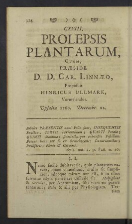 CXVIII. Prolepsis Plantarum