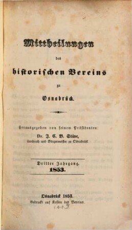 Mittheilungen des Historischen Vereins zu Osnabrück. 3. 1853