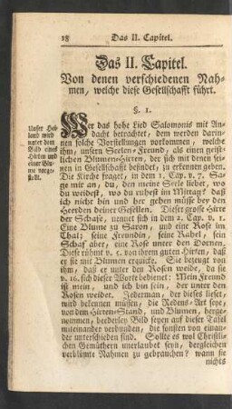Das II. Capitel. Von den verschiedenen Nahmen, welche diese Gesellschafft führt