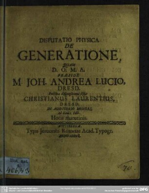 Disputatio physica De generatione