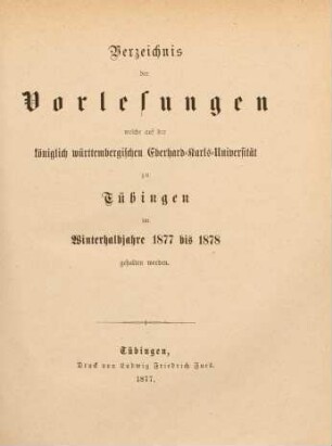 Vorlesungsverzeichnis 1877/78