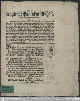 Auf die Englische Puntschgesellschaft : Aus dem Englischen übersetzt