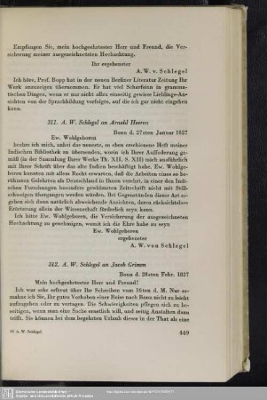 August Wilhelm von Schlegel an Jacob Grimm, Bonn, 28.02.1827